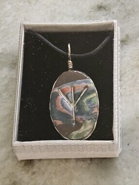 Mystical Theme Algiz Rune Pendant With 35" Black Cord, No Clasp